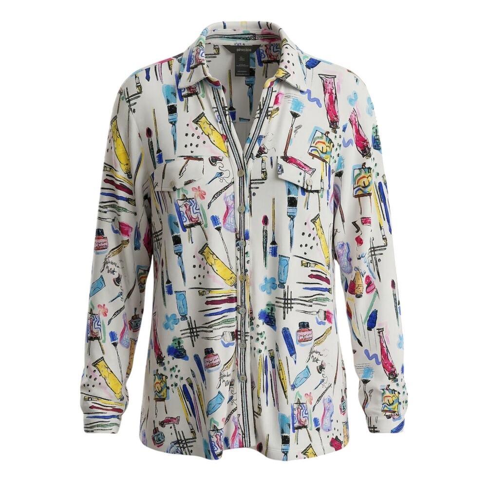 Ali Miles Womens PL Artsy Eclectic‎ Maximalist Dopamine Dressing Button Up Shirt